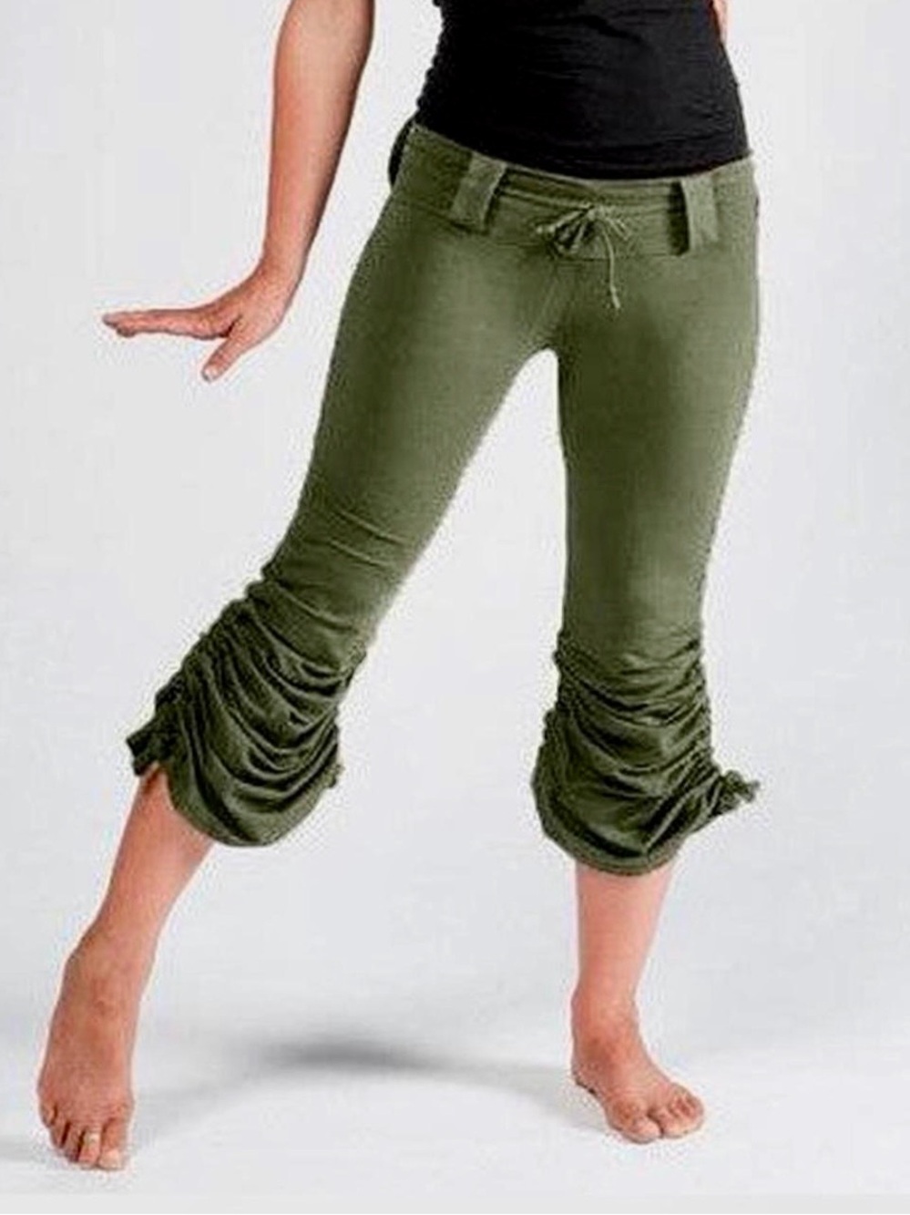 Olive Green Ruched Capri Pants